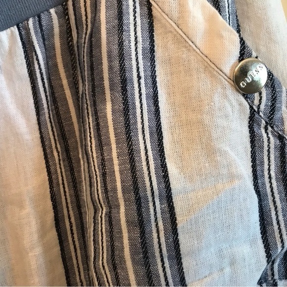 Guess Linen Size XS Blend Stripe Blue and White Elastic Waist Drawstring Pants - Picture 2 of 5